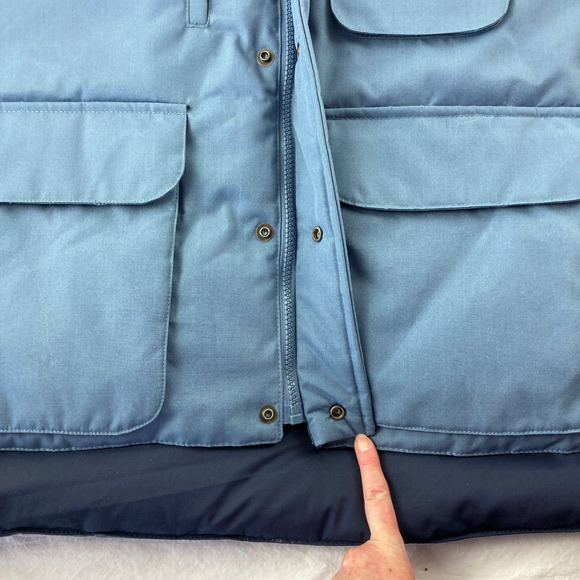 Vintage Mens Down Feather Vest Blue Sz M Medium Full Zip Snap Fieldmaster - Picture 8 of 8